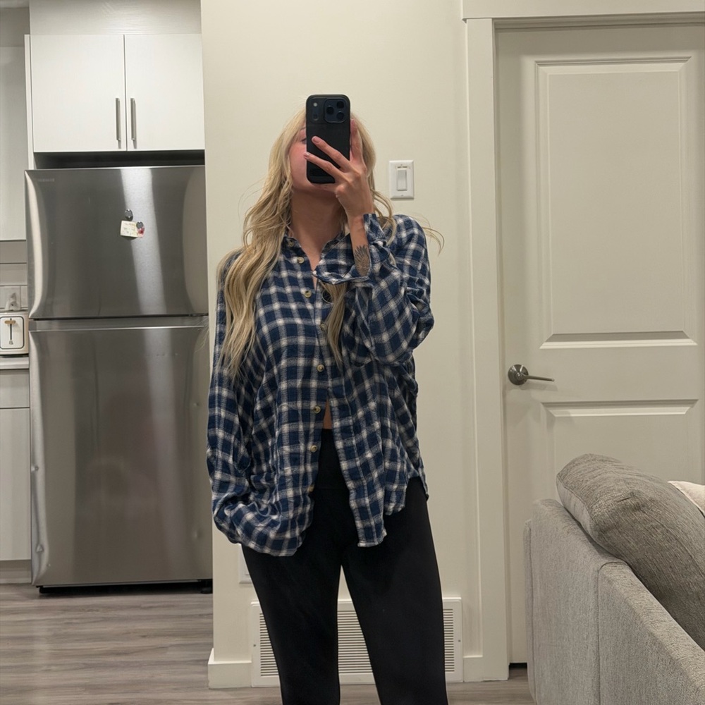 BDG Navy and White Plaid Button-Down Shirt - Picture 4 of 4